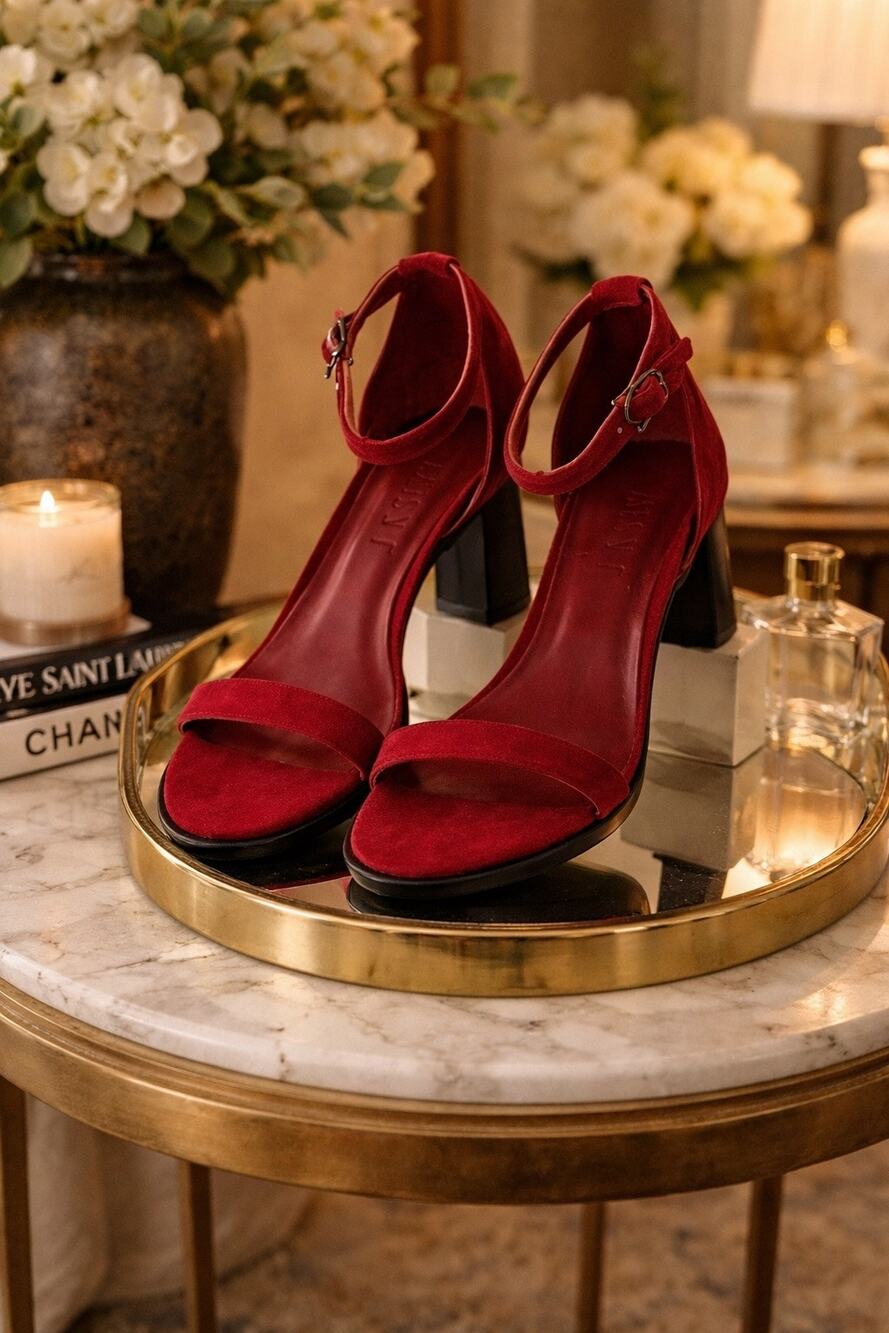 A.F. Vandevorst Red Suede Strappy Heels Braided Strap Block Heel EU 39 US 9 Edgy